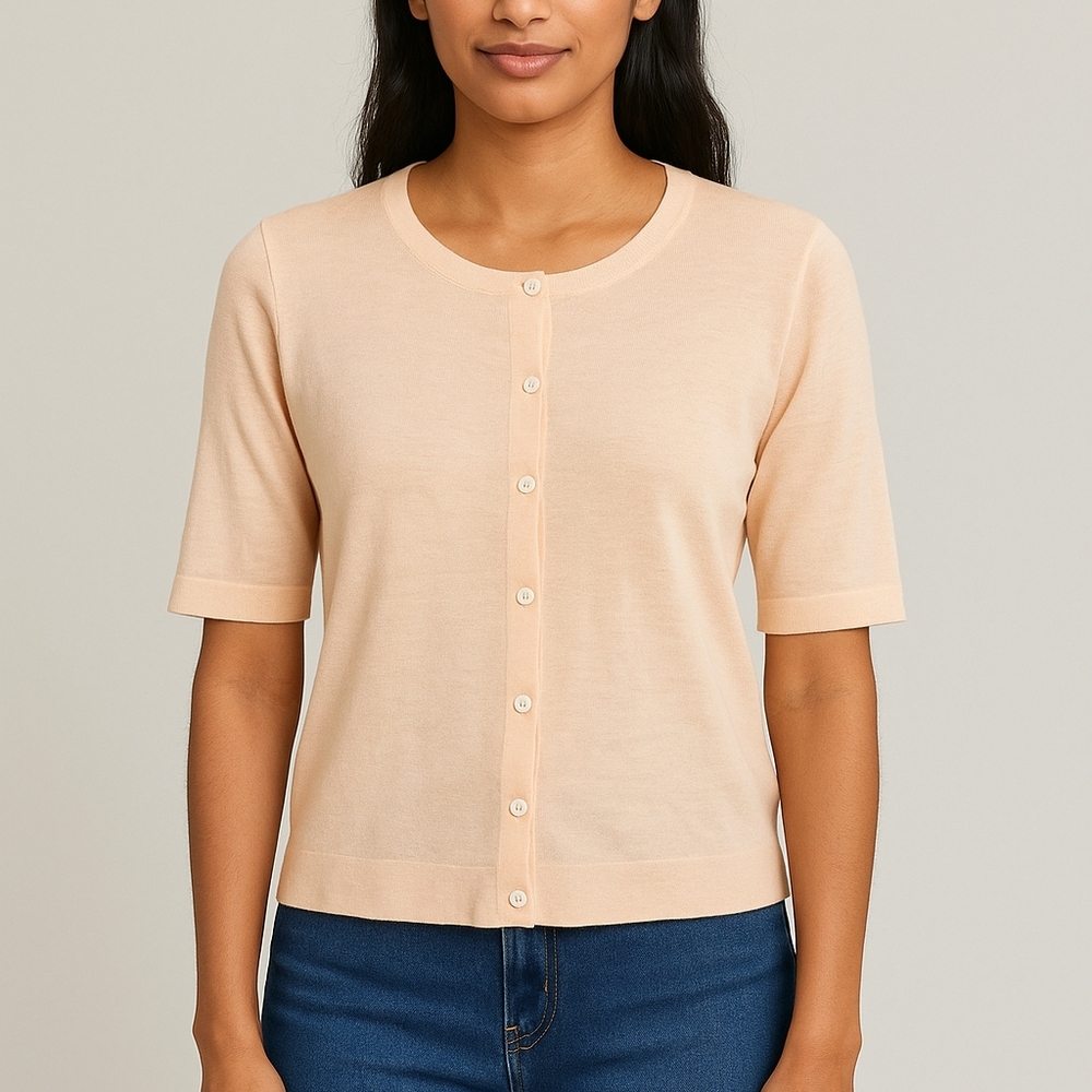 Eileen Fisher Peach Linen/Blend Short-Sleeve‎ Cardigan Size PL Minimalistcore